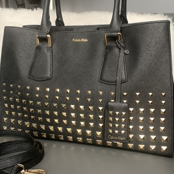 NWOT Calvin Klein Gold Studded Leather Tote - Picture 8 of 13